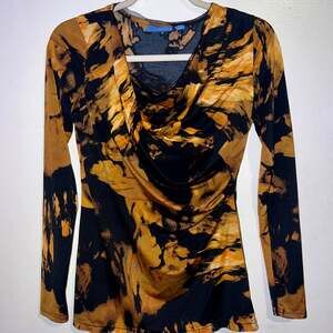 Simply Vera Wang Women's Brown/Gold Geometric Print Asymmetrical Cowl Top Sz Sm